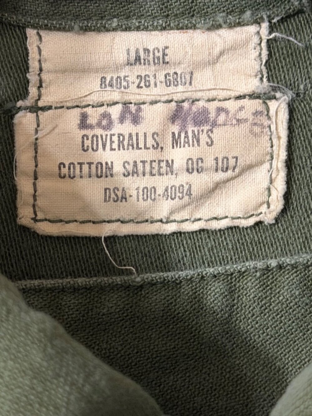 Vintage 1966 US Military OG-107 Belted Coveralls Vietnam Era Sateen Men's Large - Picture 8 of 12